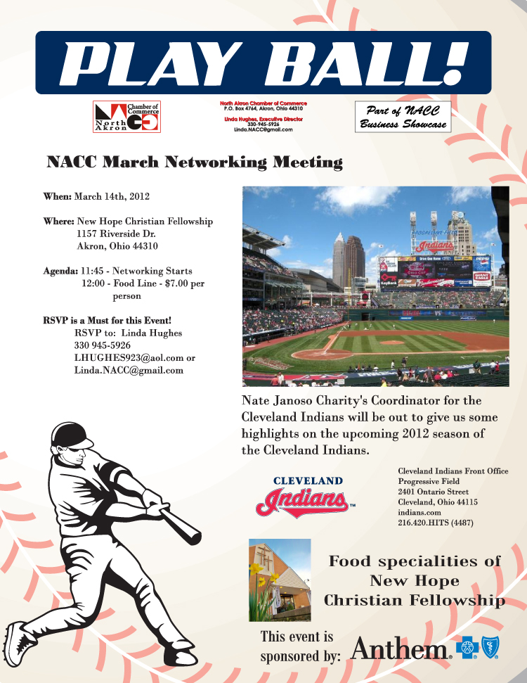 March 14, 2012 - North Akron Chamber of Commerce Monthly Networking Meeting at New Hope Christian Fellowship - Nate Janoso to speak from the Cleveland Indians